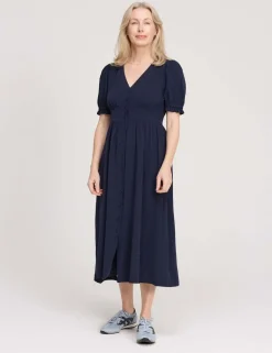 V-Neck Button Through Midi Tea Dress