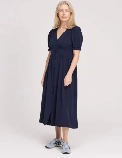 V-Neck Button Through Midi Tea Dress