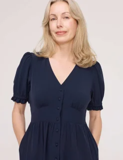 V-Neck Button Through Midi Tea Dress