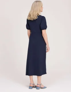 V-Neck Button Through Midi Tea Dress