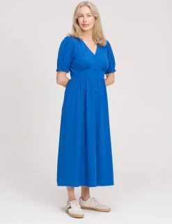 V-Neck Button Through Midi Tea Dress