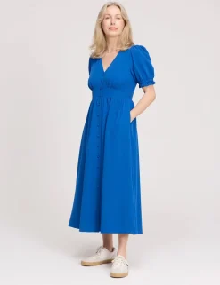 V-Neck Button Through Midi Tea Dress