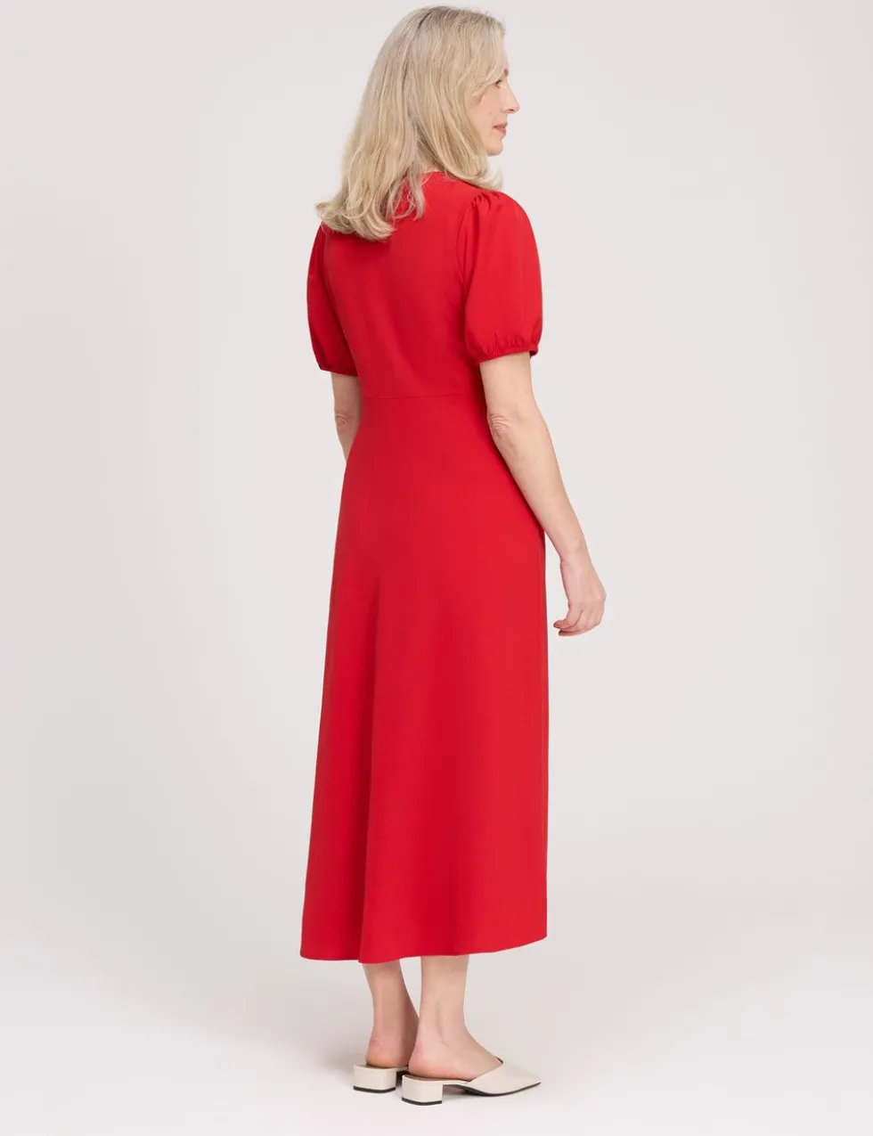 V-Neck Button Through Midi Tea Dress