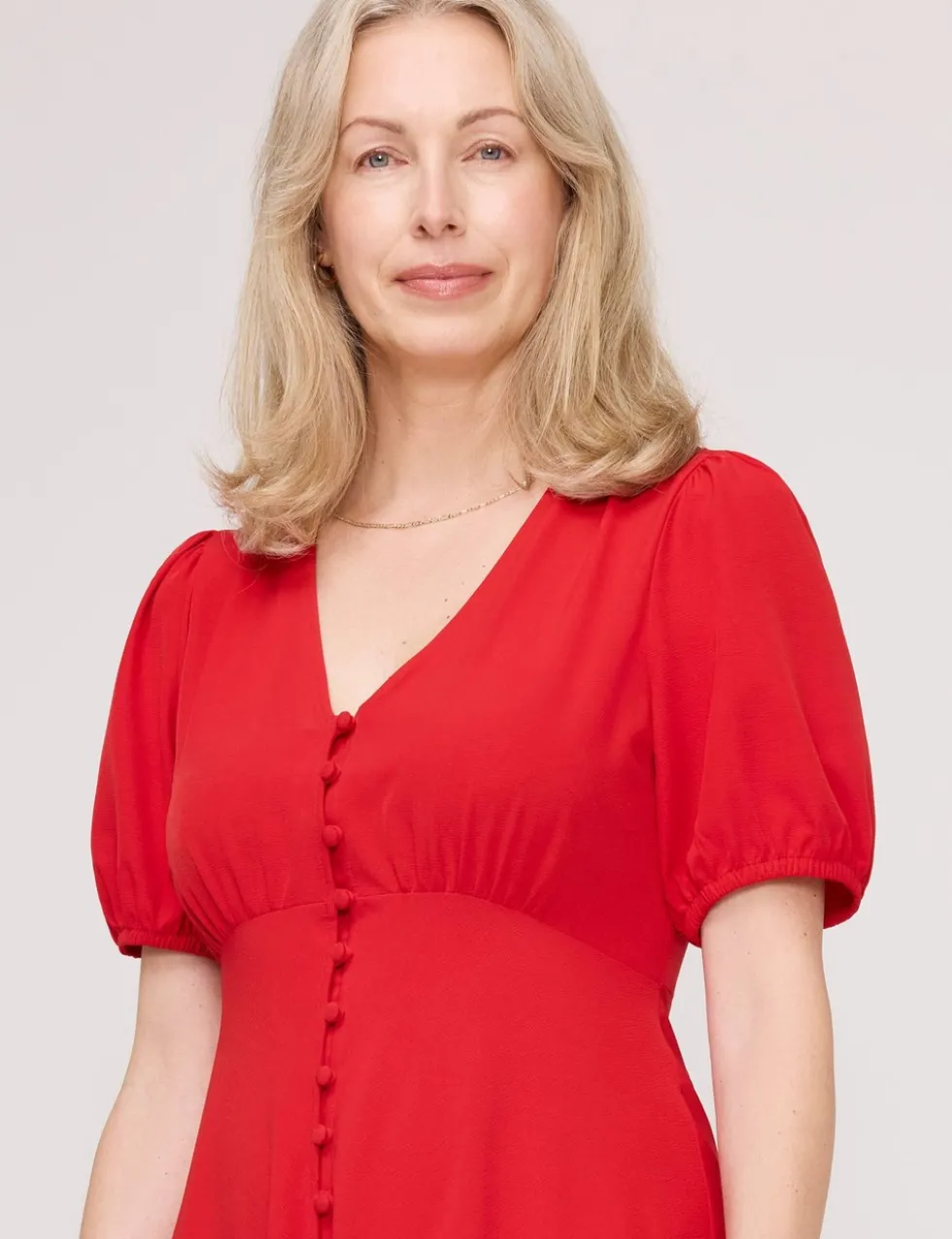V-Neck Button Through Midi Tea Dress