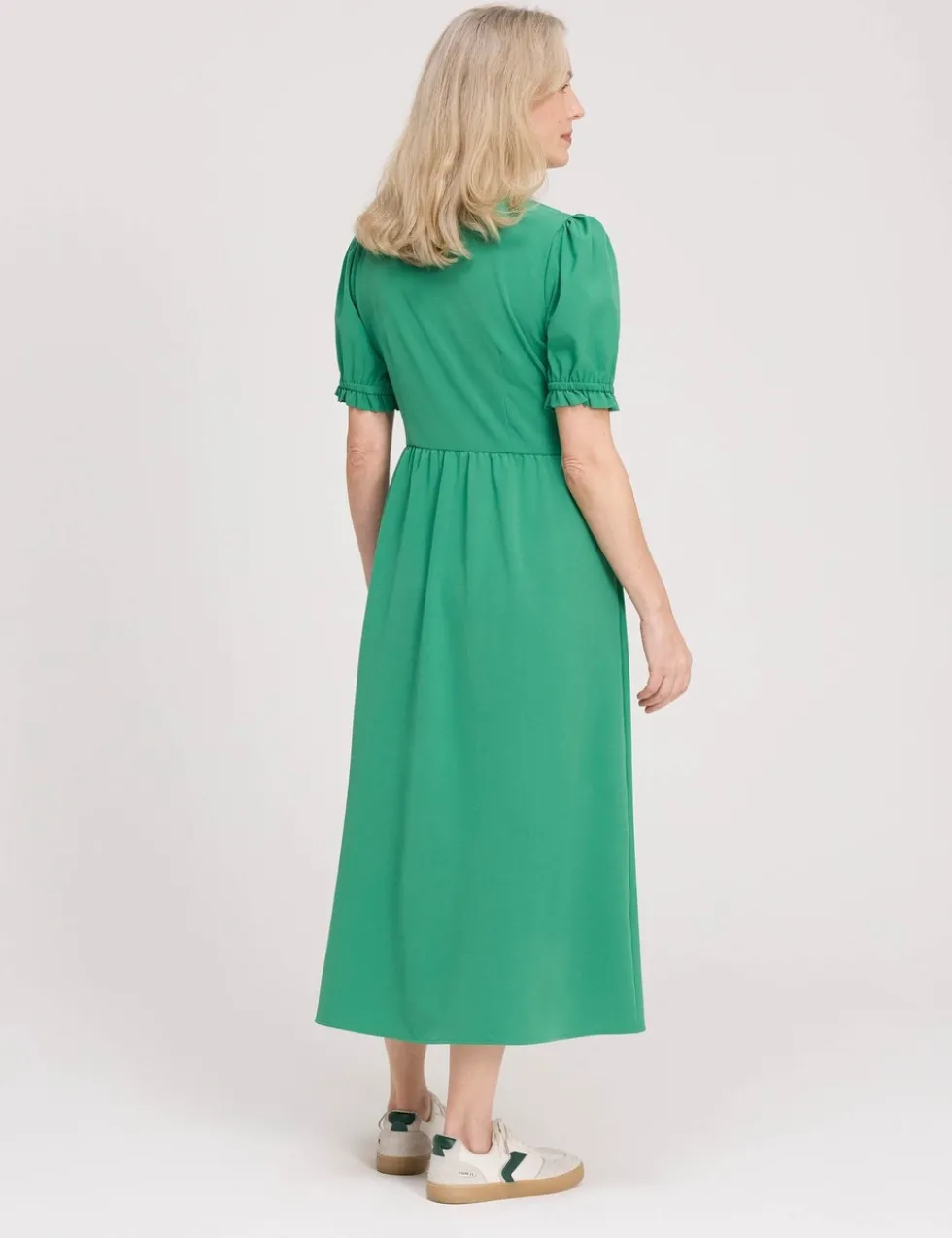 V-Neck Button Through Midi Tea Dress