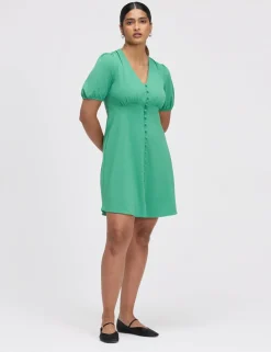 V-Neck Button Through Short Skater Dress