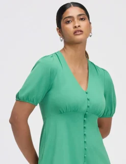 V-Neck Button Through Short Skater Dress