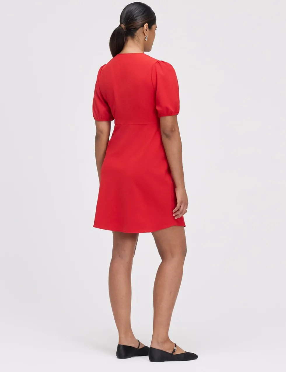 V-Neck Button Through Short Skater Dress