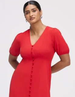 V-Neck Button Through Short Skater Dress