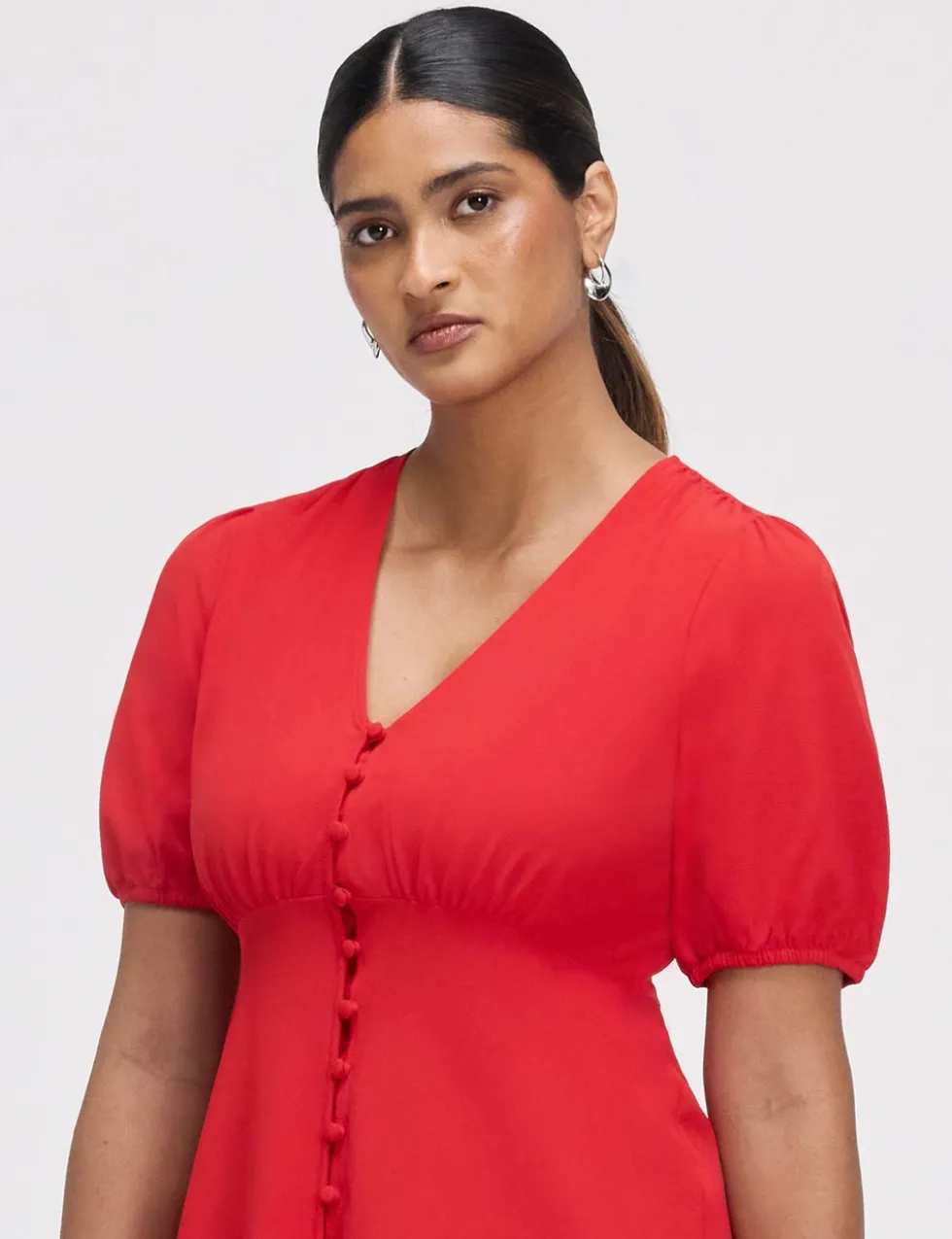 V-Neck Button Through Short Skater Dress