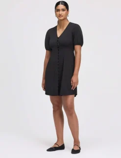 V-Neck Button Through Short Skater Dress
