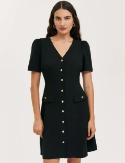 V-Neck Button Through Tailored Dress