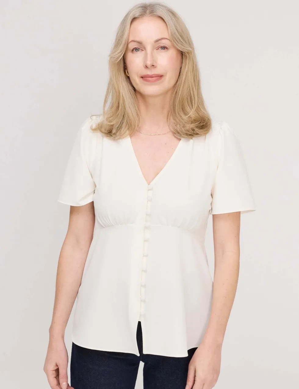 V-Neck Button-Through Top