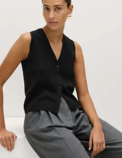V-Neck Cropped Knitted Waistcoat