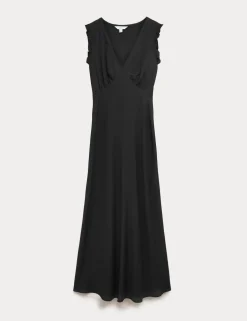 V-Neck Frill Sleeve Midi Tea Dress