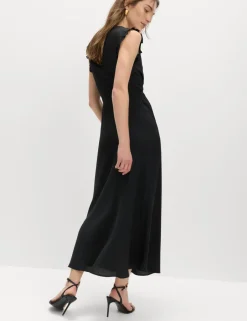 V-Neck Frill Sleeve Midi Tea Dress