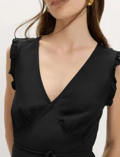 V-Neck Frill Sleeve Midi Tea Dress