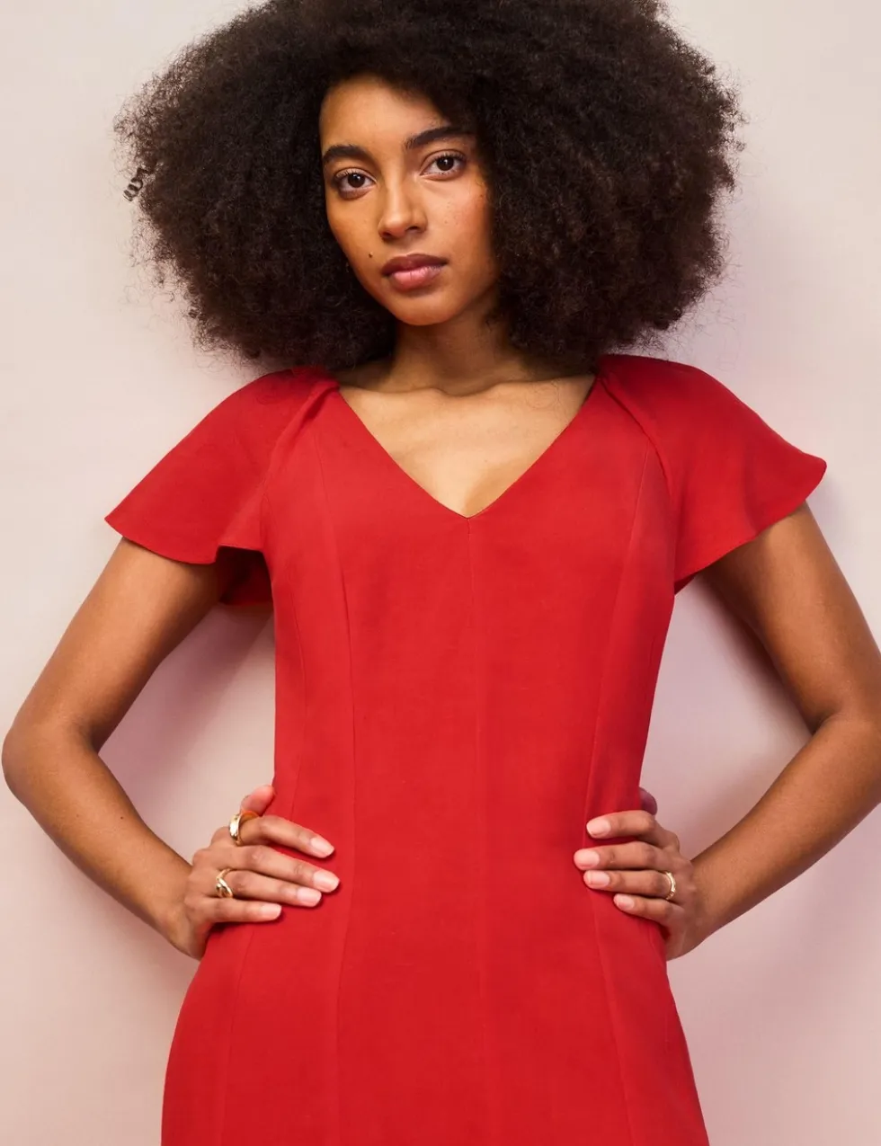 V-Neck Midaxi Column Dress with Linen