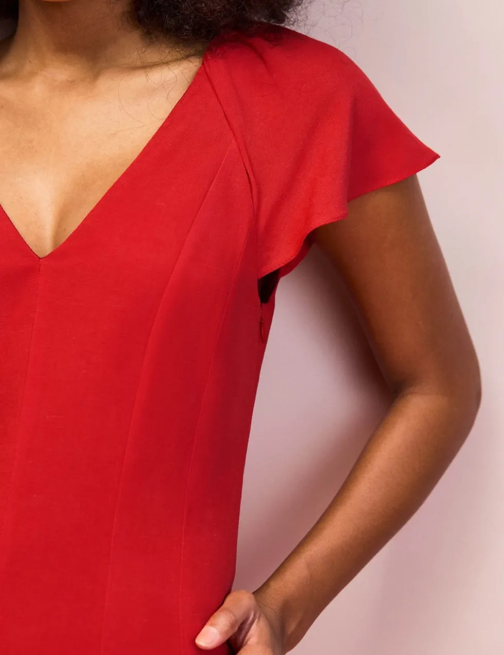 V-Neck Midaxi Column Dress with Linen