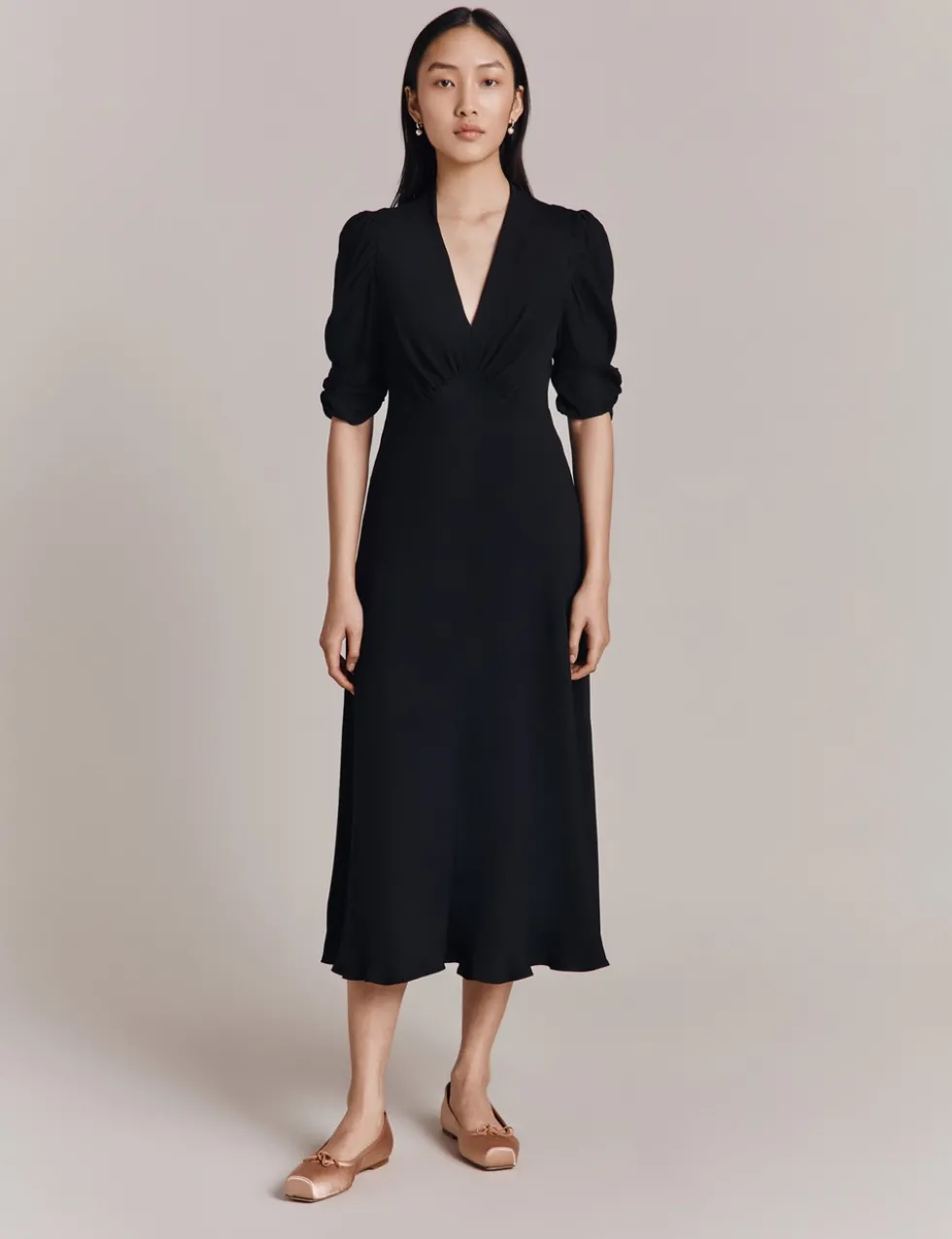 V-Neck Midi Skater Dress