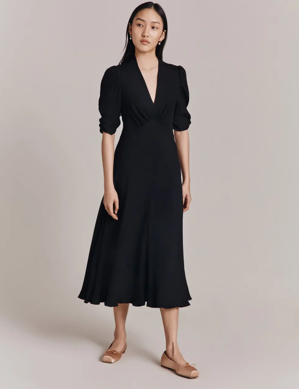 V-Neck Midi Skater Dress