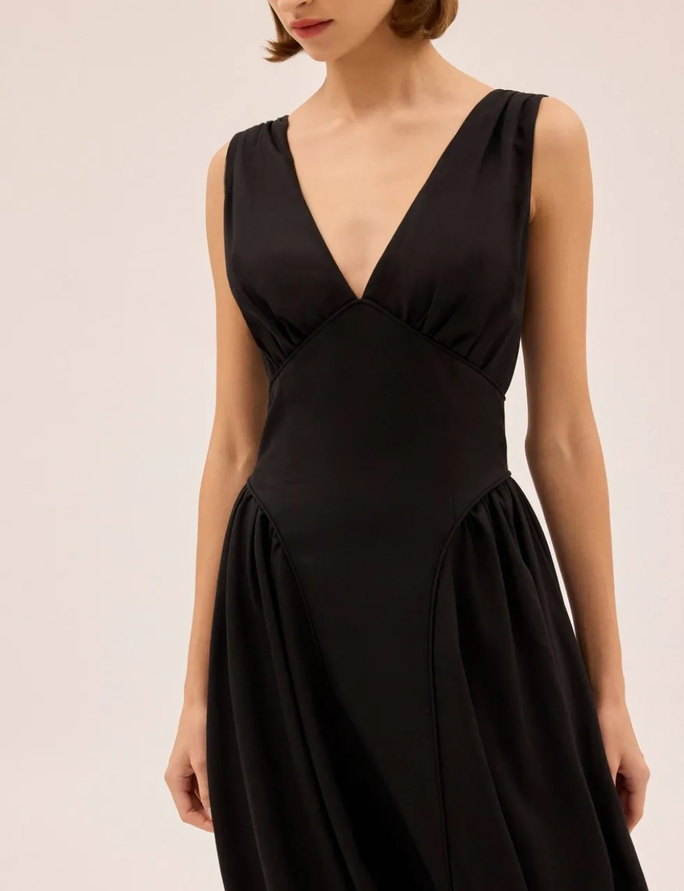V-Neck Midi Waisted Dress with Linen