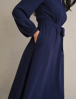V-Neck Midi Wrap Dress