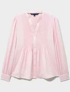 V-Neck Pintuck Blouse with Lyocell