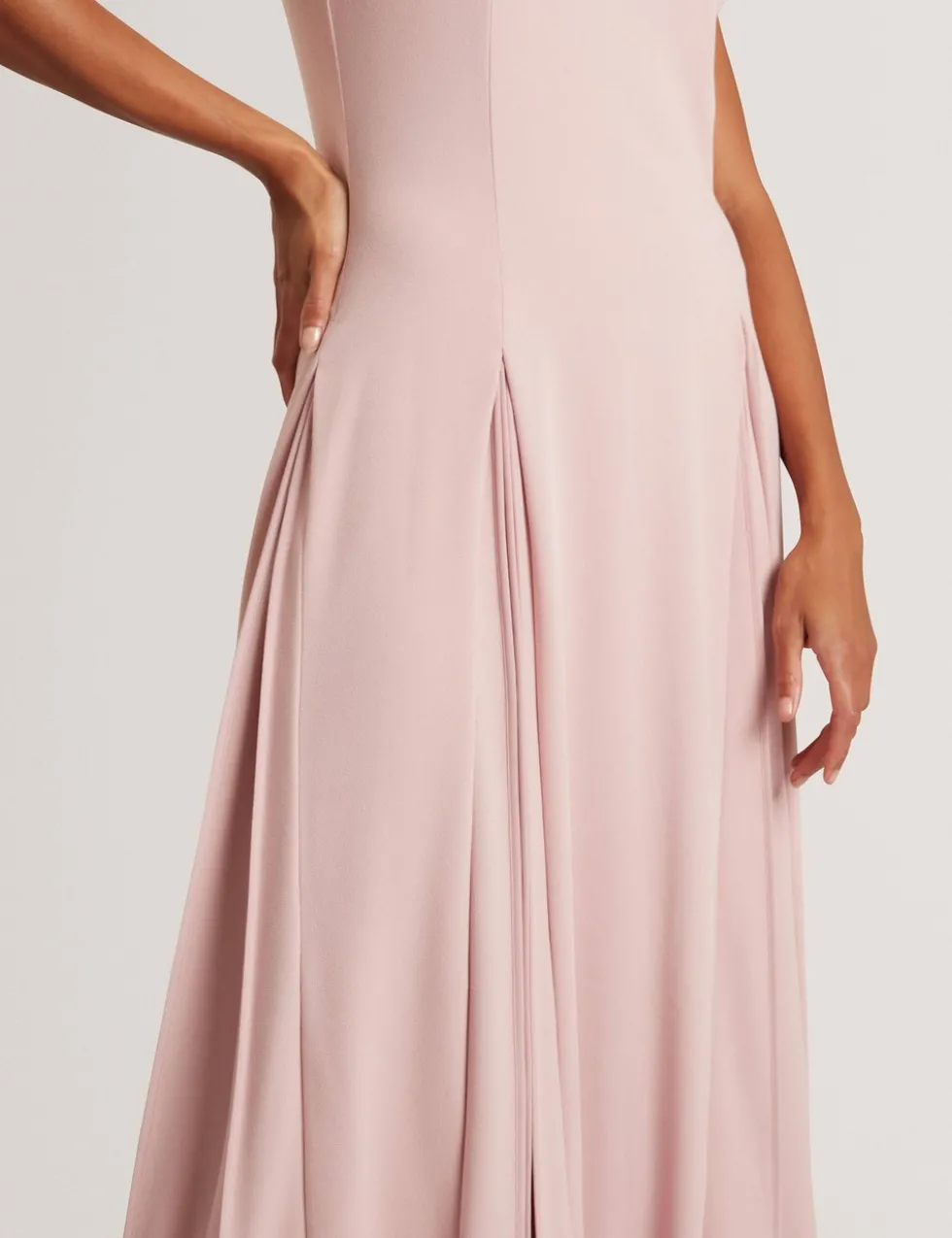 V-Neck Pleat Detail Midi Skater Dress