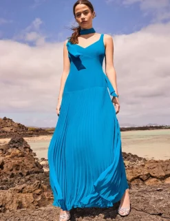 V-Neck Pleated Dropped Waist Maxi Dress
