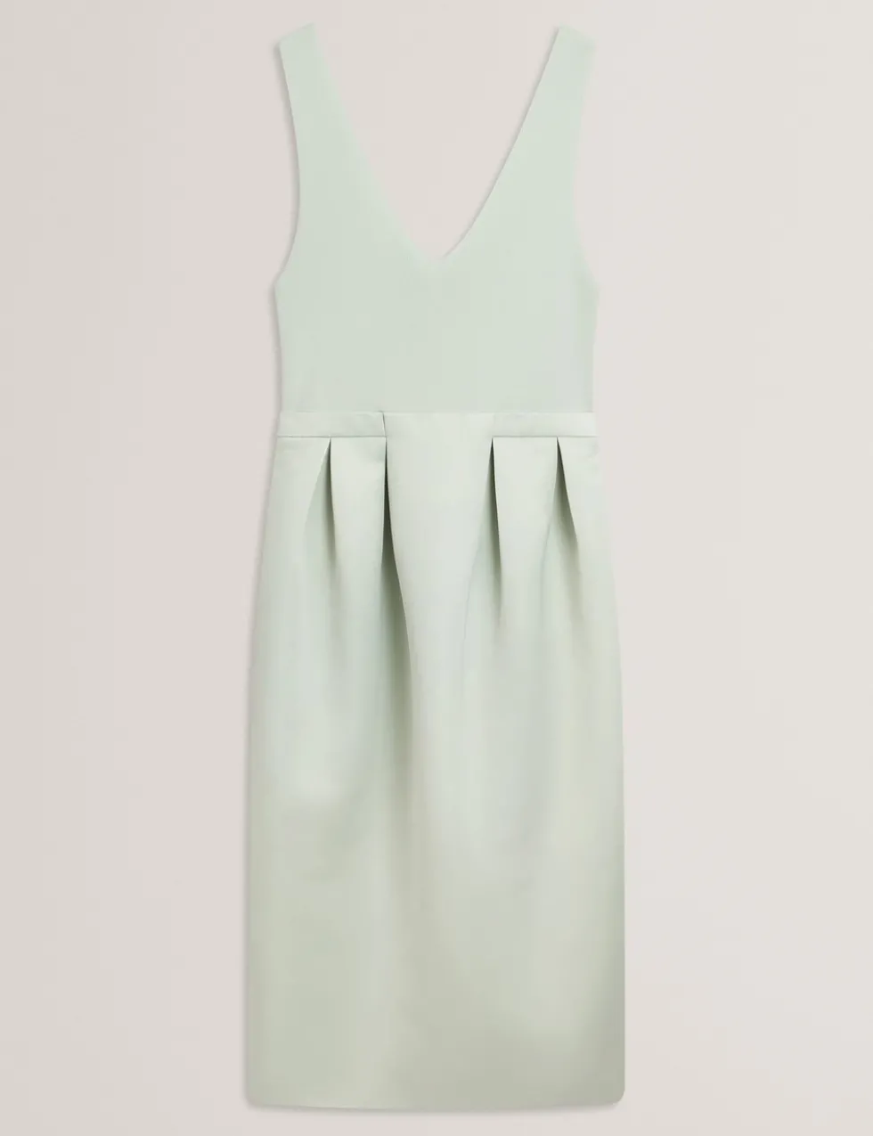 V-Neck Pleated Skirt Midi Dress