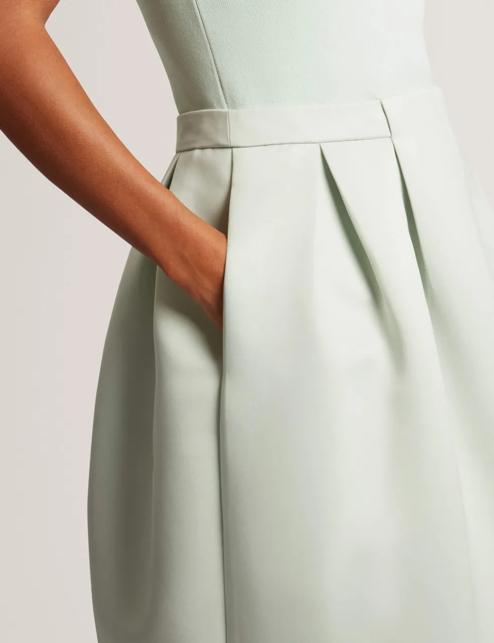 V-Neck Pleated Skirt Midi Dress