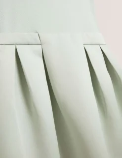 V-Neck Pleated Skirt Midi Dress
