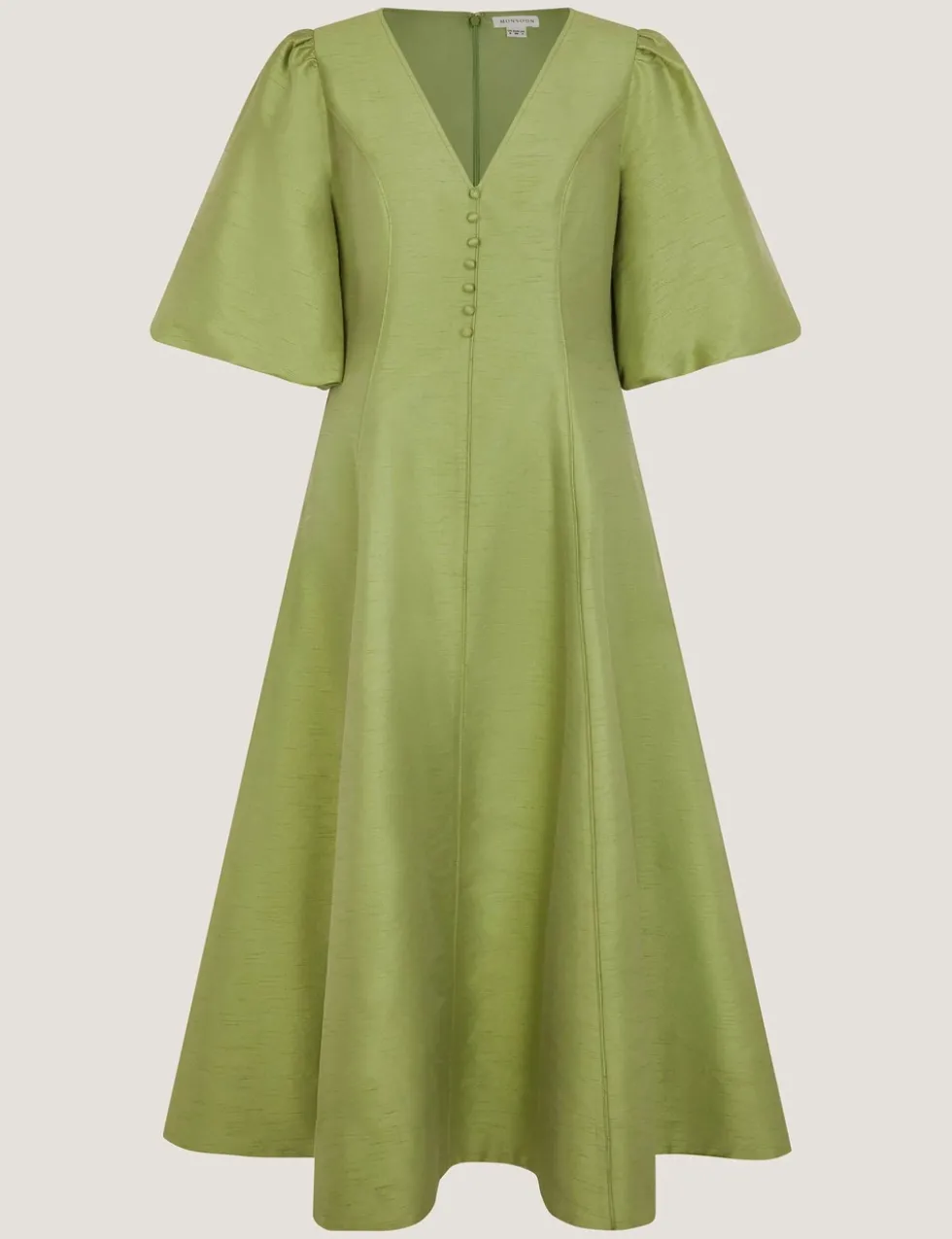 V-Neck Puff Sleeve Midi Skater Dress