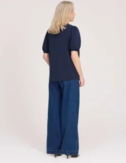 V-Neck Short Sleeve Button-Through Top