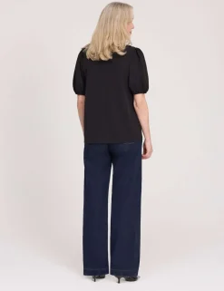 V-Neck Short Sleeve Button-Through Top