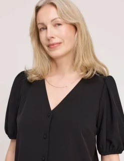 V-Neck Short Sleeve Button-Through Top