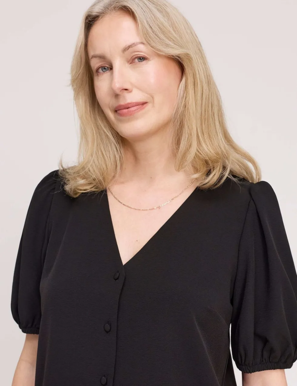 V-Neck Short Sleeve Button-Through Top