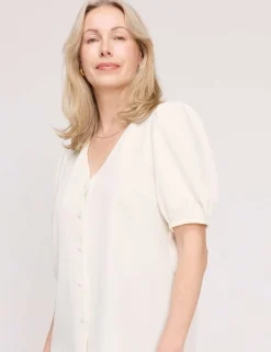 V-Neck Short Sleeve Button-Through Top