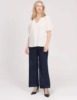 V-Neck Short Sleeve Button-Through Top