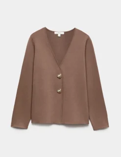 V-Neck Slim Fit Button Front Knitted Jacket