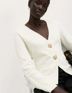V-Neck Slim Fit Button Front Knitted Jacket