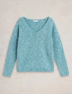 V-Neck Textured Jumper with Wool