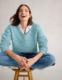 V-Neck Textured Jumper with Wool