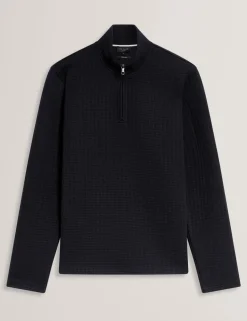 Waffle Funnel Neck Half Zip Sweatshirt