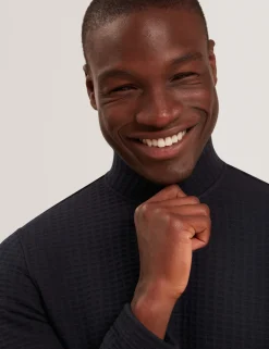Waffle Funnel Neck Half Zip Sweatshirt