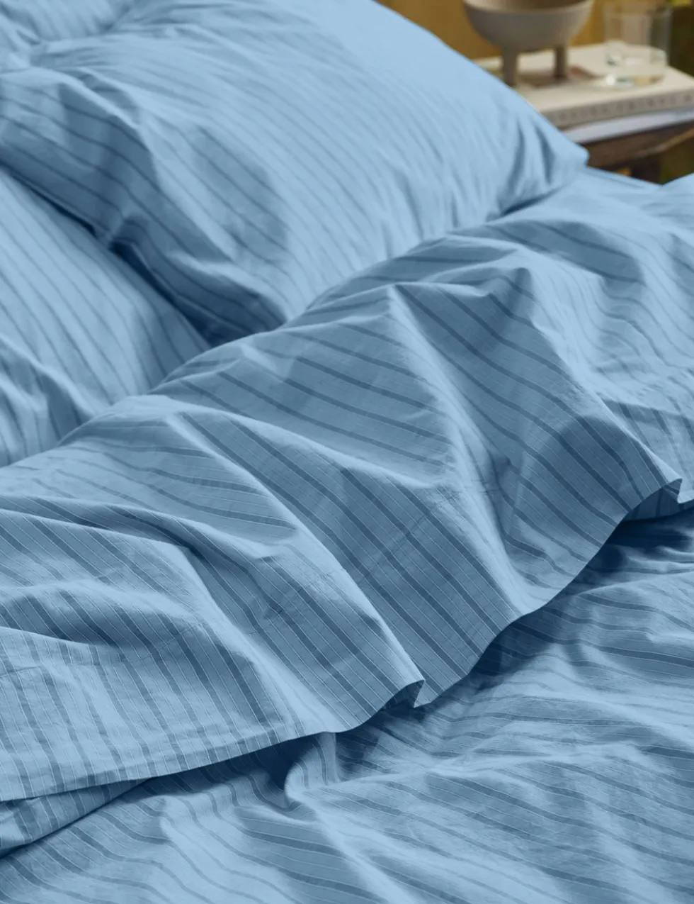 Washed Cotton Striped Flat Sheet