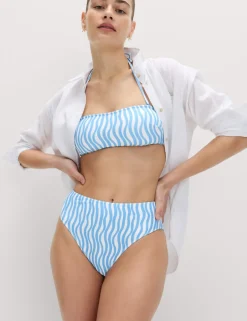 Wave Print High Waist Bikini Bottoms