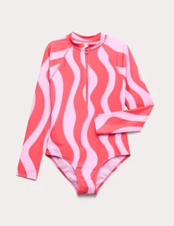 Wave Stripe Long Sleeve Swimsuit (6-16 Yrs)