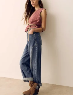 Western High Waisted Studded Tapered Jeans